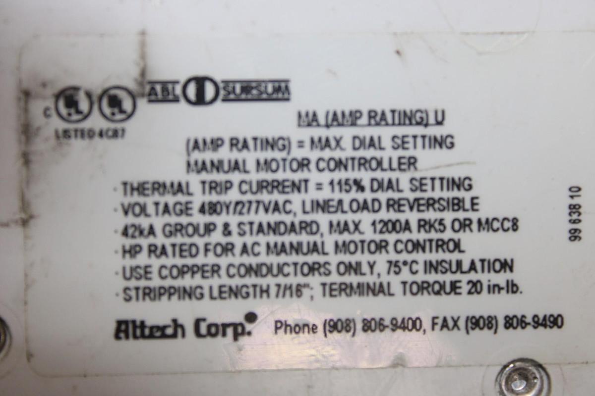 Used ABL SURSUM CIRCUIT BREAKER MA1.6U 480/277 VOLT 1.6 AMP VDE-0660 *WARRANTY*