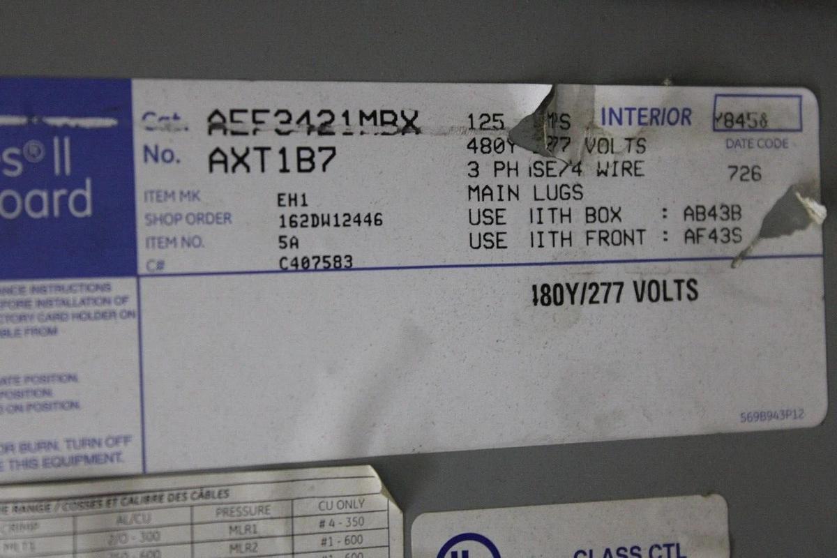 Used GENERAL ELECTRIC SERVICE PANELBOARD AB43B 125 AMP 480Y/277V 3-PHASE NEMA 1