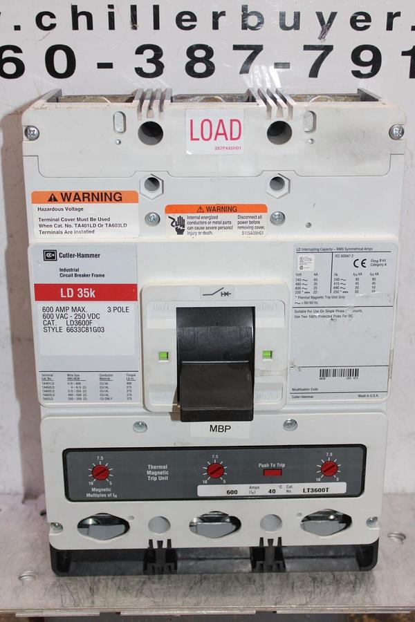 Used CUTLER-HAMMER CIRCUIT BREAKER LD3600F 600 AMP 3-POLE 600 VAC *WARRANTY*