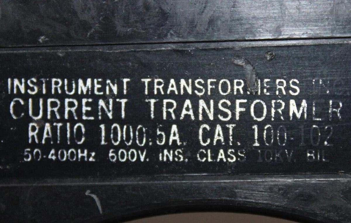 Used INSTRUMENT TRANSFORMER CURRENT TRANSFORMER 100-102 1000:5 50-400HZ 600V