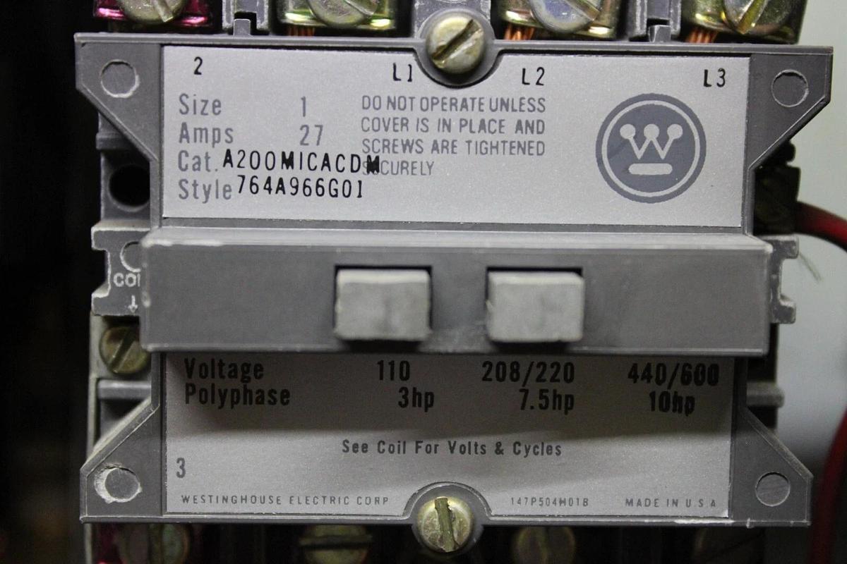 Used WESTINGHOUSE TYPE W MOTOR CONTROL BUCKET 12" SIZE 1 STARTER 27 AMP W/ DOOR