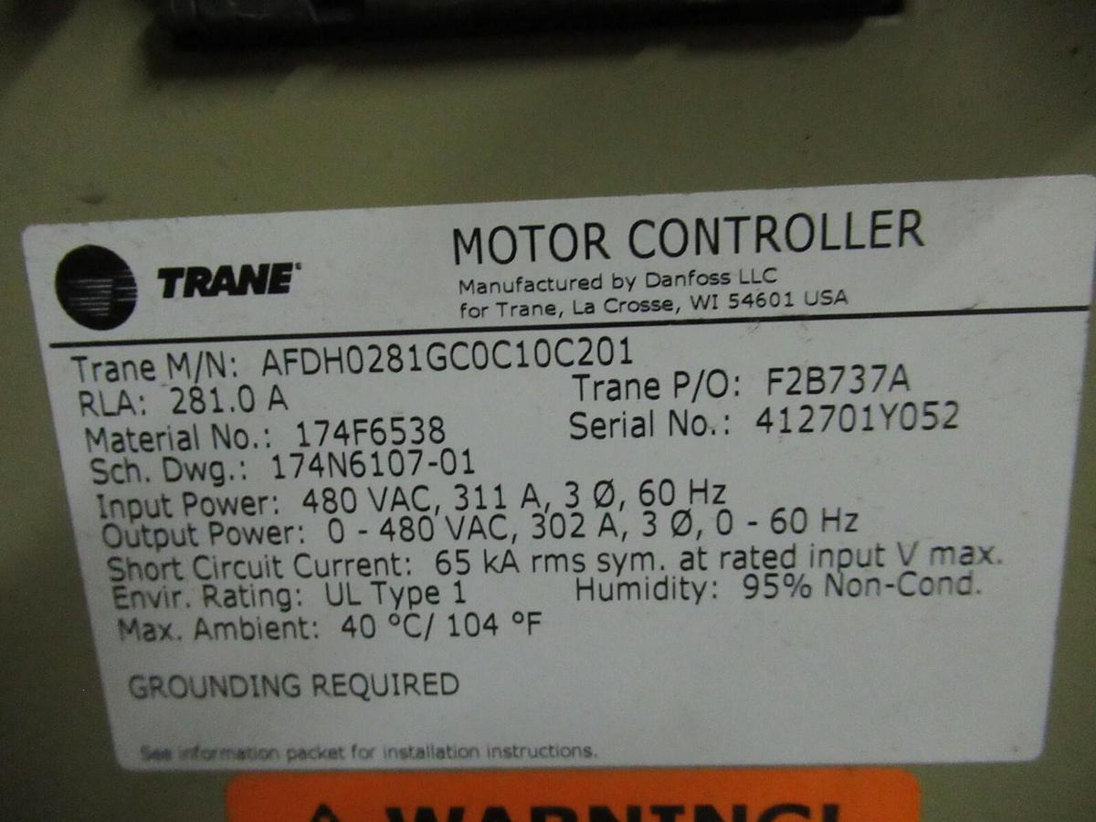 Used TR200 225 (234) HP TRANE ADAPTIVE DRIVE 281 AMP 480 VAC 3 PH AFDH0281GC0C10C201