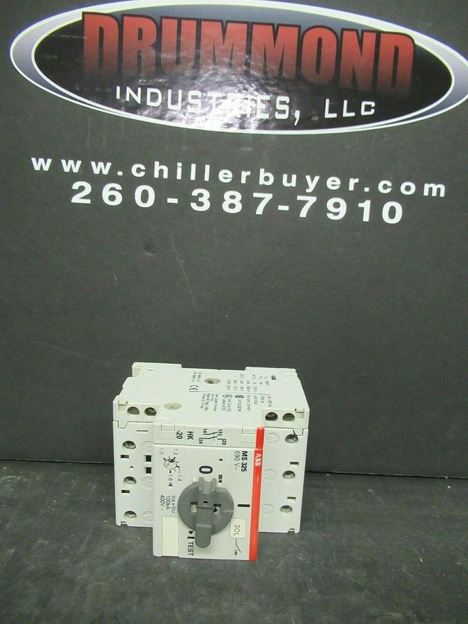 Used ABB MANUAL MOTOR START MS325 1-1.6 AMP 600 VAC W/ AUXILIARY CONTACTS