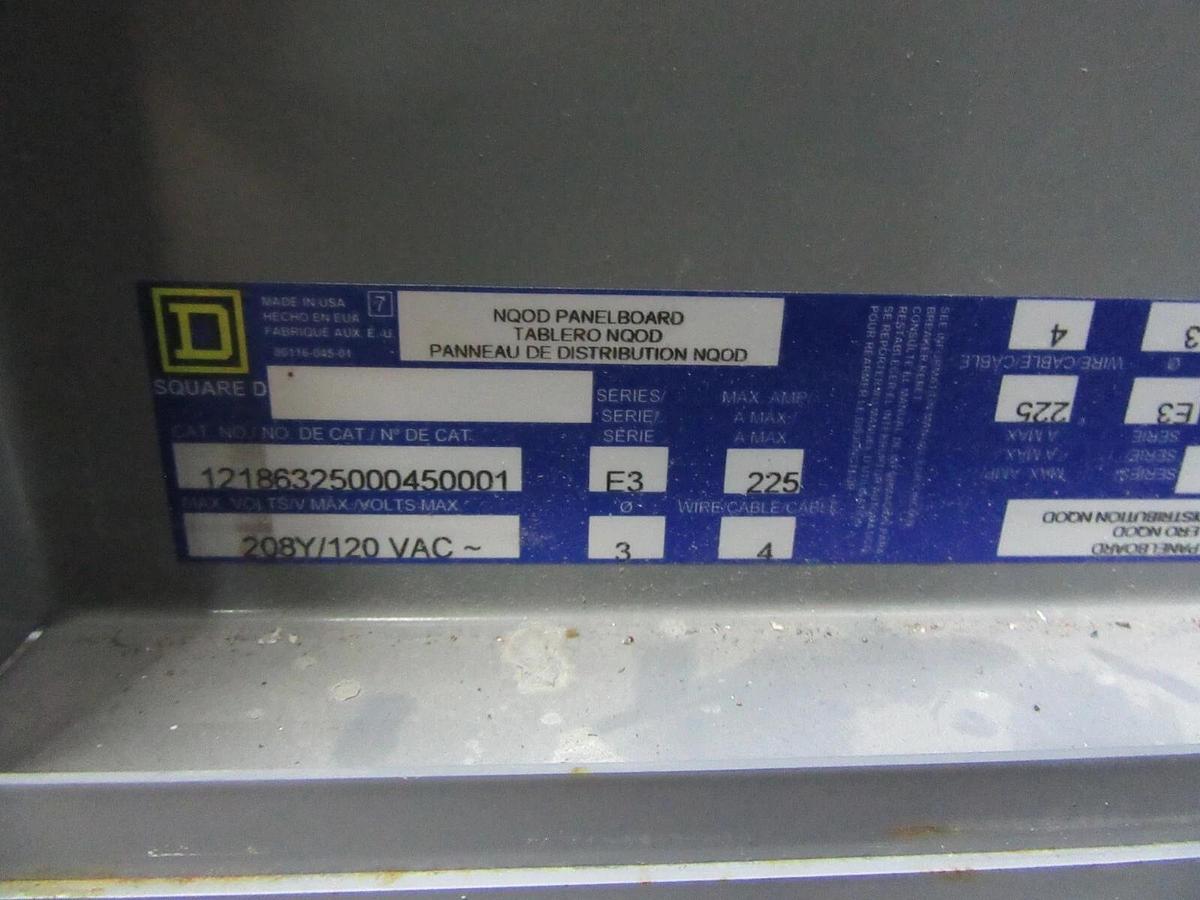 Used 225 AMP SQUARE D NQOD / QO / QOB PANELBOARD PANEL MLO 3 PH 4 W 208Y/120 V E3