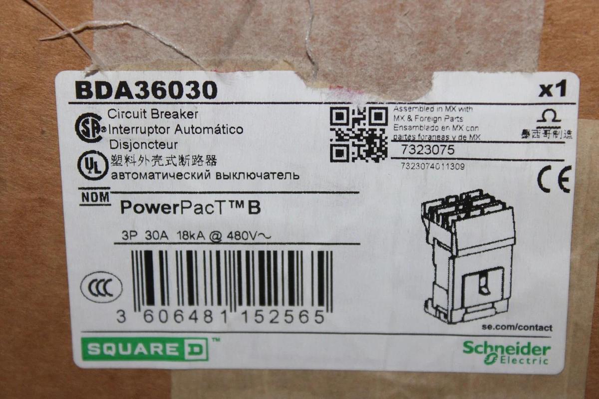 NIB SQUARE D POWERPACT B I-LINE CIRCUIT BREAKER BDA36030 30 AMP 3-POLE 600 VAC