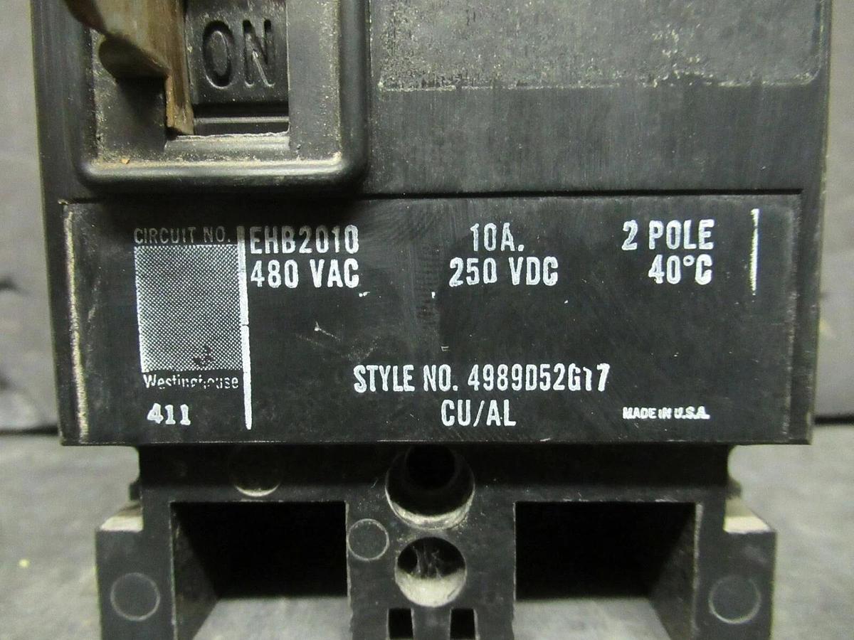 Used 10 AMP EHB2010 2 POLE BREAKER 480 VAC W/ AUXILIARY SWITCH **WARRANTY INCLUDED!**