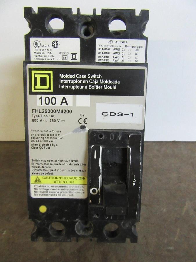 Used SQUARE D CIRCUIT BREAKER FHL26000M4200 100 AMP 600 VAC 2-POLE **WARRANTY**