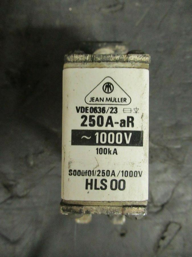 Used JEAN MULLER FUSE VDE0636/23 250A-AR HLS 00 S00ÜF01 250 AMP 100kA 600 VAC