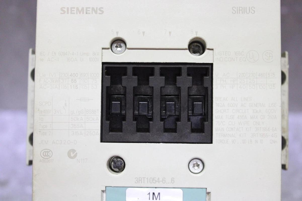 Used SIEMENS SIRIUS CONTACTOR 3RT1054-6...6 600 VAC 140 AMP 125 HP 3-POLE 3-PHASE
