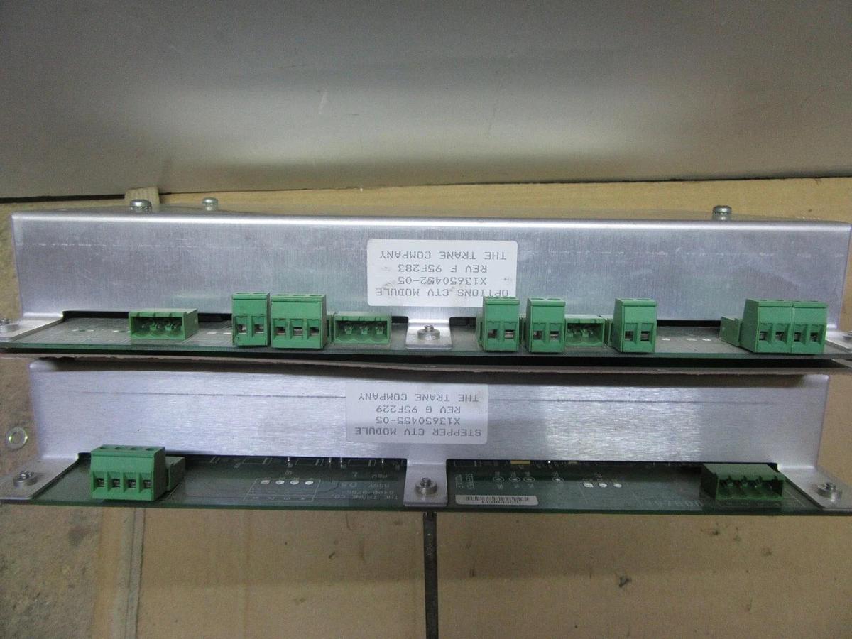 Used TRANE CHILLER STEPPER OPTIONS MODULE X13650455-05 REV. G W/ X13650452-05 REV. F