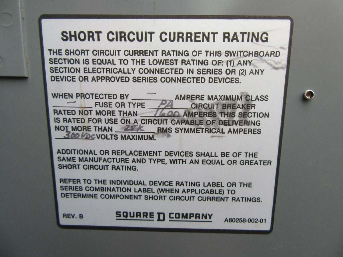 Used 1600 A SQUARE D ENCLOSED 500 VDC QED POWER BREAKER SWITCH NEMA 1 PAF361600DC1286