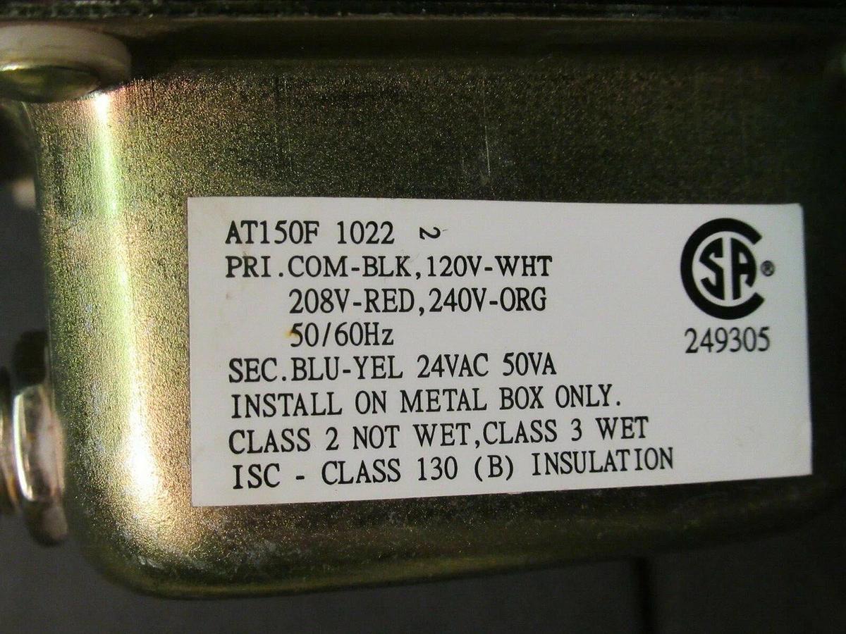 Used 0.050 (50 VA) HONEYWELL CONTROL TRANSFORMER 120 208 240 VAC TO 24 V AT150F 1022