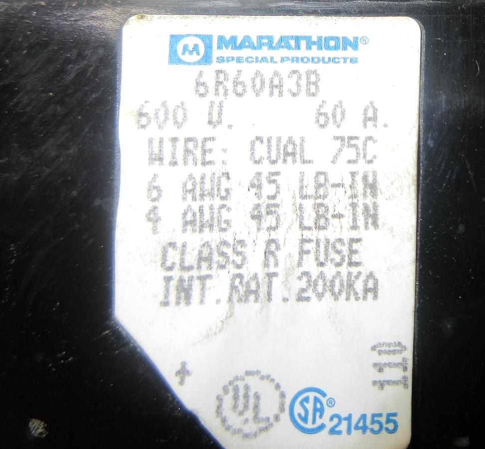 Used COOPER BUSSMAN FUSE HOLDER R60100-3CR 600 VOLT 100 AMP 3-POLE