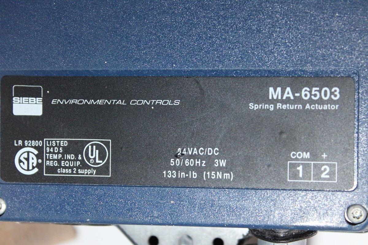 Used SIEBE ENVIROMENTAL CONTROLS MA-6503 24 VAC 3 WATT 50/60 HZ 133 IN/LBS *WARRANTY*