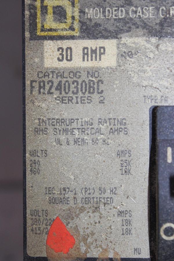 Used SQUARE D I-LINE CIRCUIT BREAKER FA24030AB SERIES 2 30 AMP 480 VAC 2-POLE
