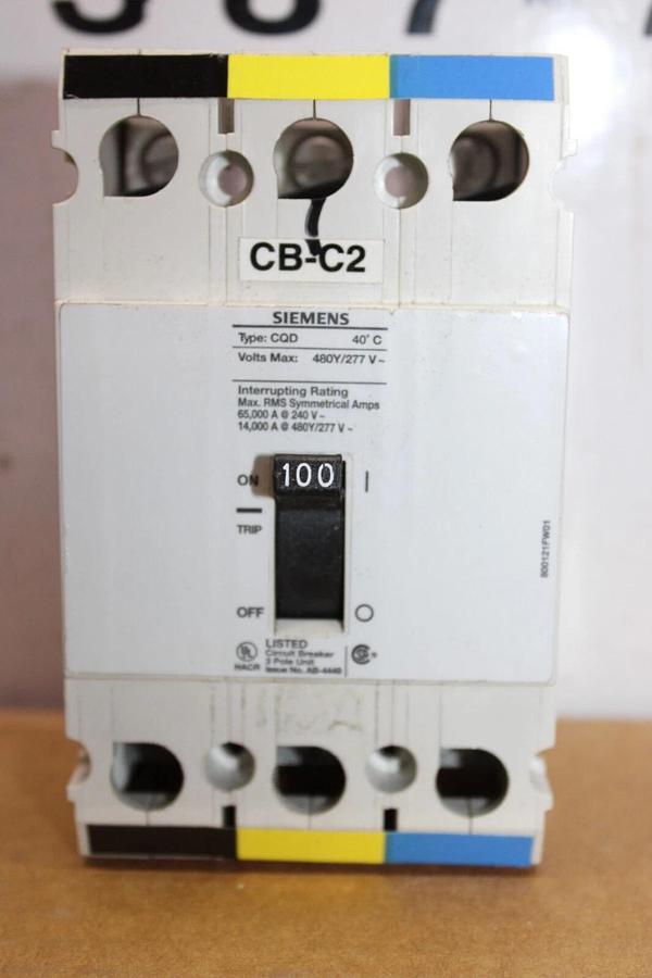 Used SIEMENS CQD CIRCUIT BREAKER CQD3100 100 AMP 3-POLE 480Y/277 VAC **WARRANTY**