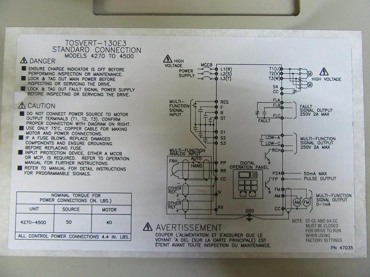 Used TOSHIBA E3 TRANSISTOR INVERTER TOSVERT-130E3 MODEL 4270-4500 **WARRANTY**
