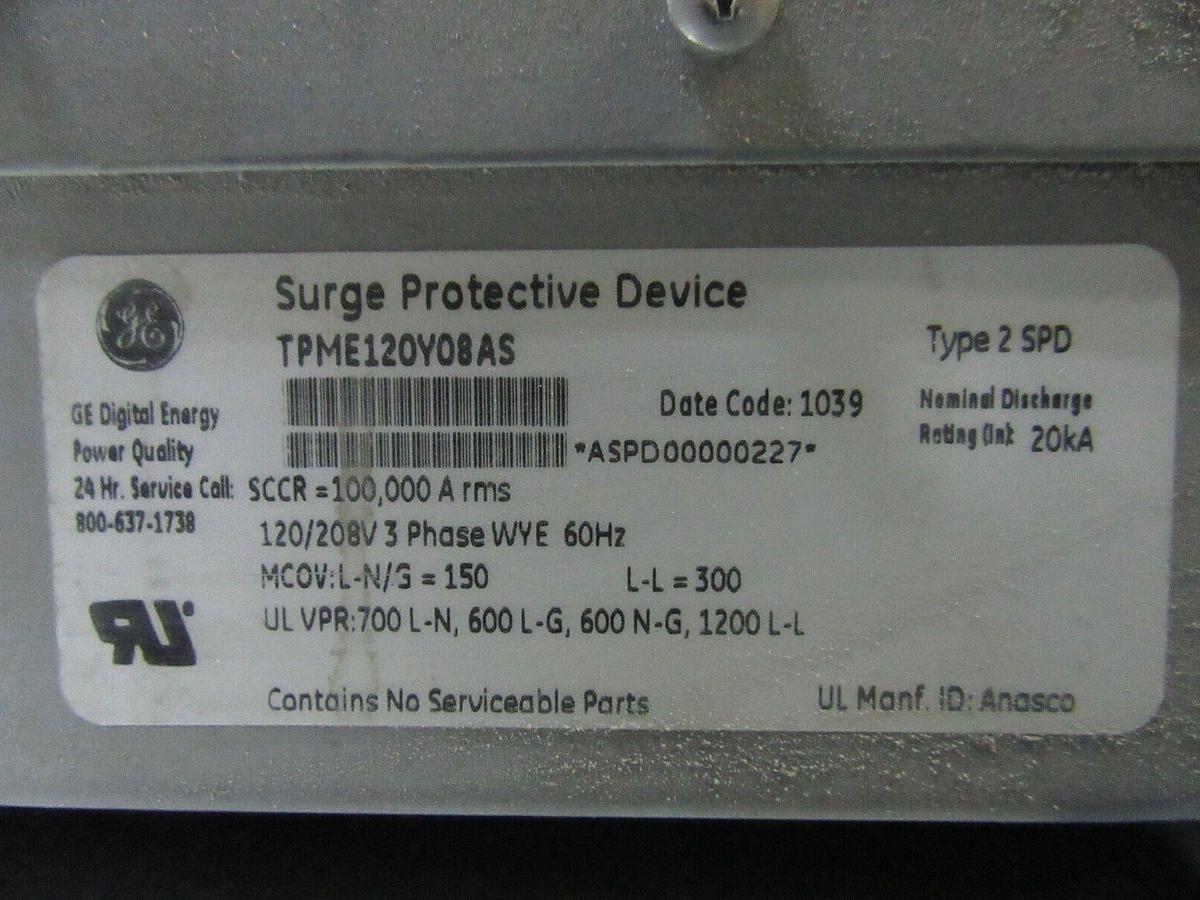 Used GE SERVICE PANEL AQF3421ABX 125 AMP 208Y/120 VOLT 3-PHASE W/ SURGE PROTECTOR