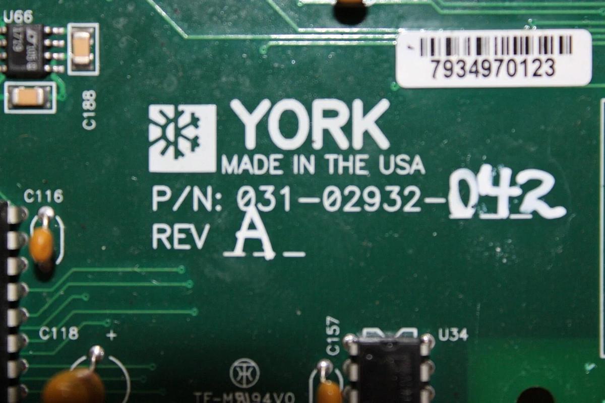 Used YORK CHILLER CONTROL CIRCUIT BOARD 031-02932-042 REV. A *WARRANTY*
