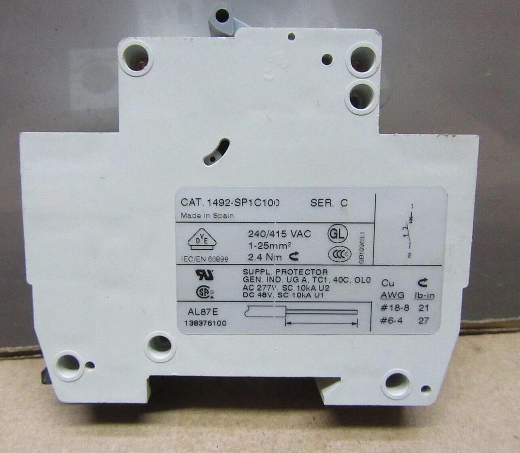 Used ALLEN BRADLEY BREAKER 1492-SP1C100 10 AMP 277 VAC SINGLE POLE **WARRANTY**