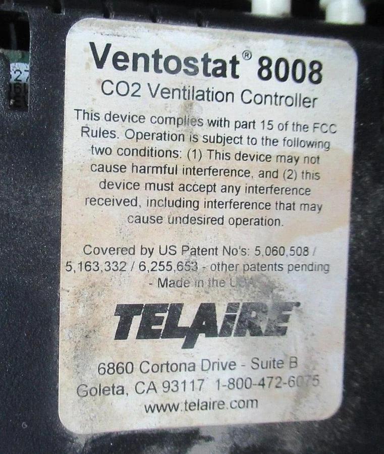 Used TELAIRE VENTOSTAT 8008 CO2 VENTILLATION CONTROLLER **WARRANTY INCLUDED**