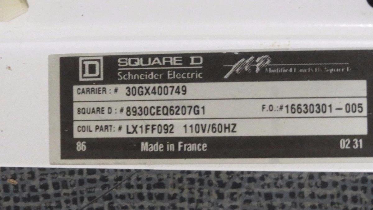 Used SQUARE D CARRIER CHILLER STARTER UNIT 30GX400749 110 VAC COIL LC1F115