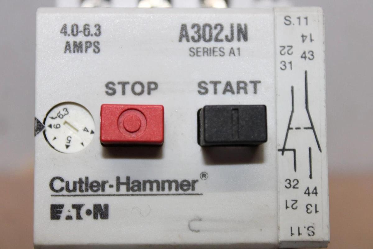 Used CUTLER HAMMER EATON MANUAL MOTOR STARTER A302JN 4-6.3 AMP 600 VAC 5 HP 3-PHASE