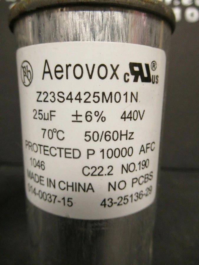 Used (1) AEROVOX CAPACITOR Z23S4425M01N 25uF 10000AFC 440 VAC 60 HZ **WARRANTY**