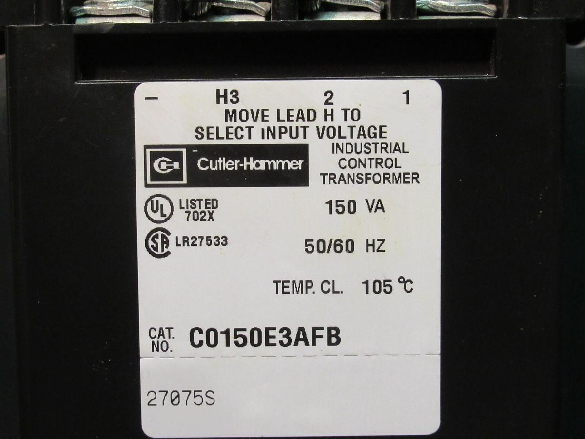 Used 0.015 KVA (15 VA) CUTLER HAMMER CONTROL TRANSFORMER 277/208 V 120 V C0150E3AFB