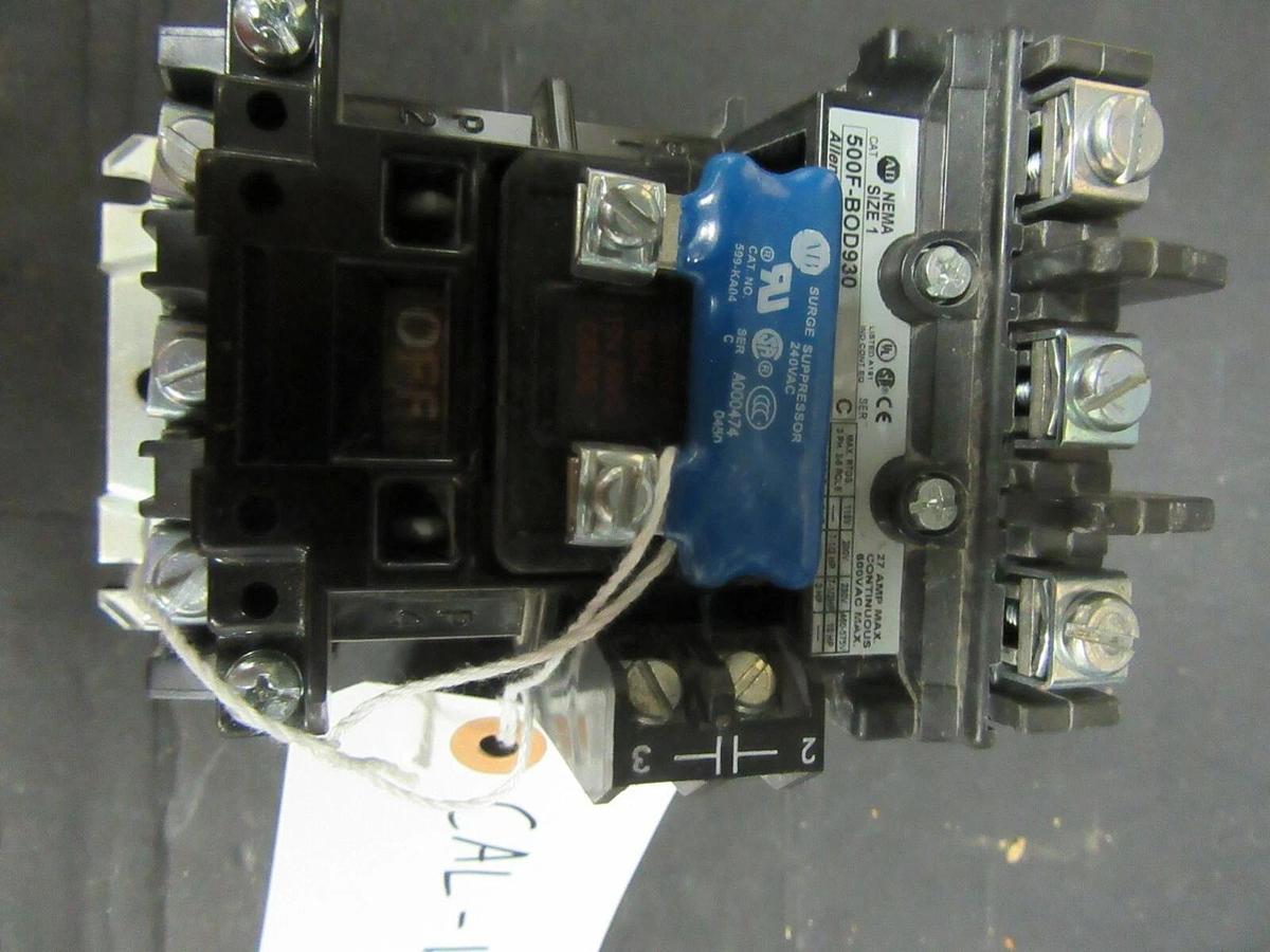 Used ALLEN BRADLEY CONTACTOR 500F-BOD930 SER. C NEMA: 1 10 HP 600 VAC COIL: 120 VAC