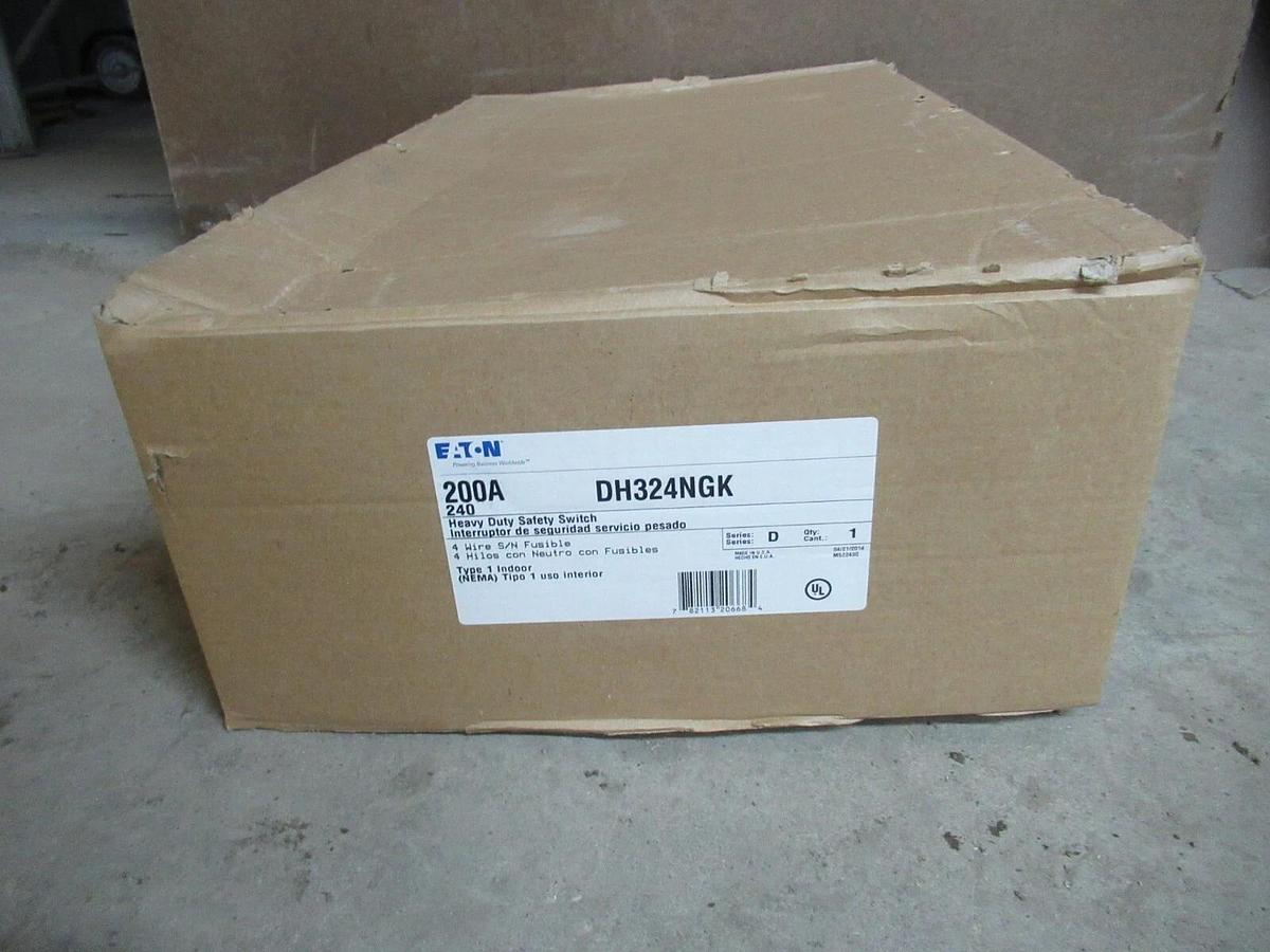 NIB EATON 200 AMP HEAVY DUTY SAFETY SWITCH DH324NGK TYPE 1 3-POLE 60 HP 240 V