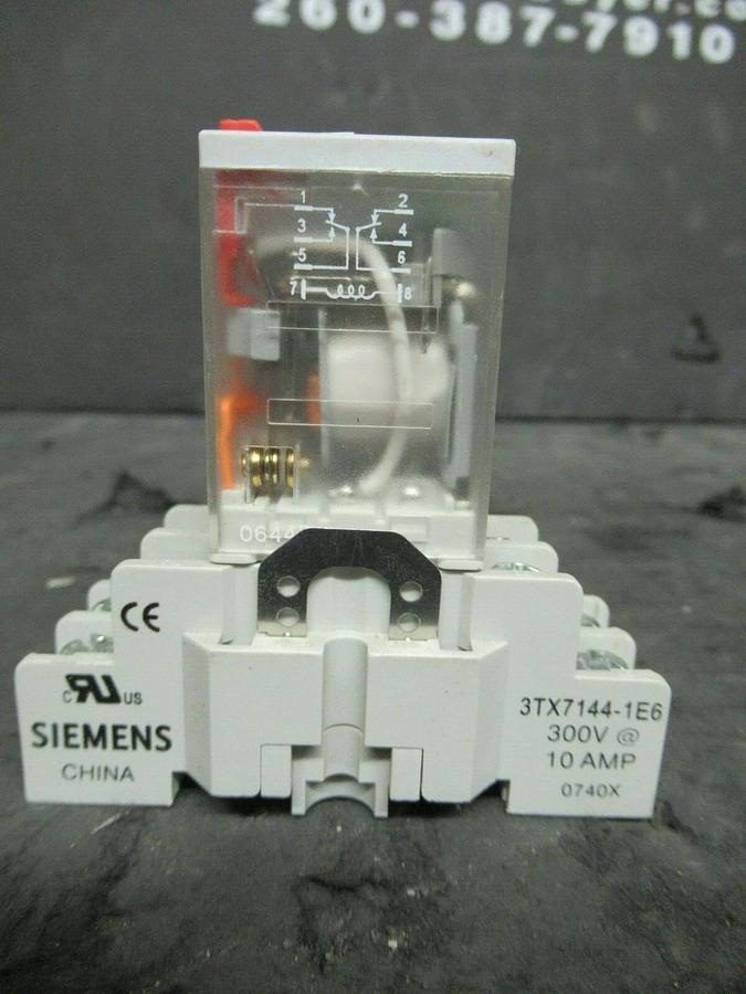Used SIEMENS 3TX7114-5LC13 RELAY 15 AMP 277 VAC W/ 3TX7144-1E6 BASE COIL: 24 VAC