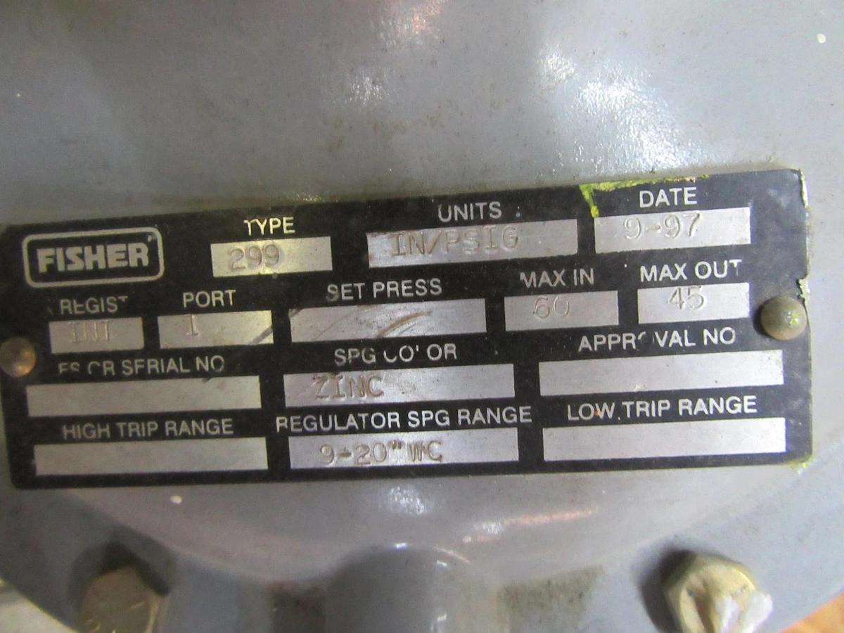 Used FISHER PRESSURE REGULATOR TYPE: 299 2" INPUT: 60PSI OUTPUT: 45PSI **WARRANTY**