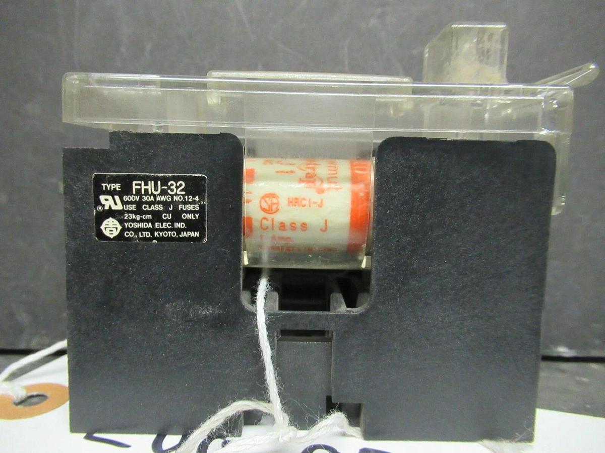 Used YOSHIDA FUSE HOLDER FHU-32 600 VOLT 30 AMP CLASS J FUSES W/ A4J1 FUSES