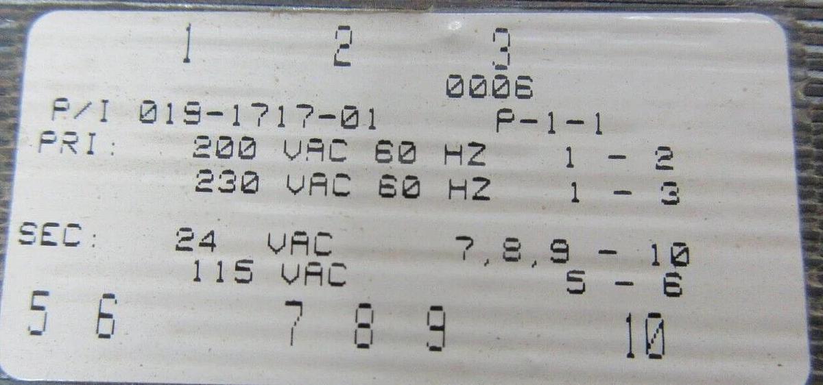 Used PRECISION INC TRANSFORMER 019-1717-01 PRI: 240 VAC SEC: 120 VAC