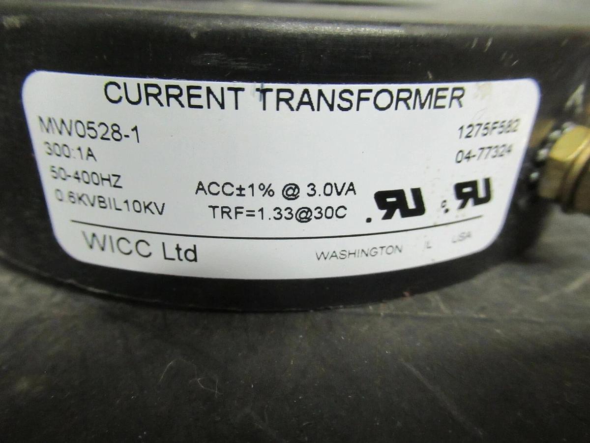 Used WICC LTD CURRENT TRANSFORMER MW0528 04-77324 RATIO: 300:1A 50-400 HZ 600 V