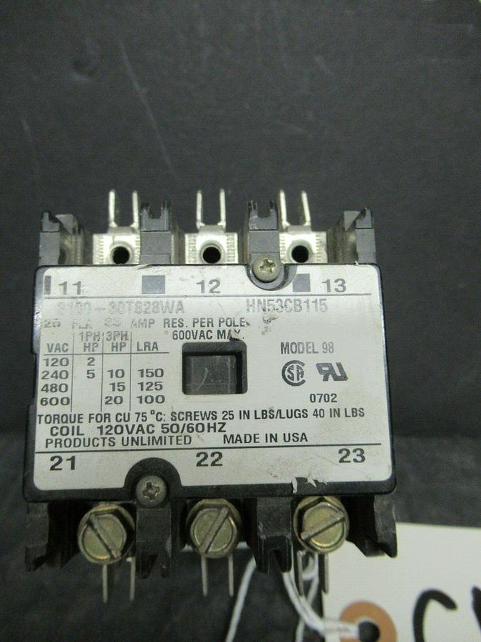 Used PRODUCTS UNLIMITED 3100-30T828WA  25 AMP 600 VAC 20 HP 35AMP/RES HN53CB115
