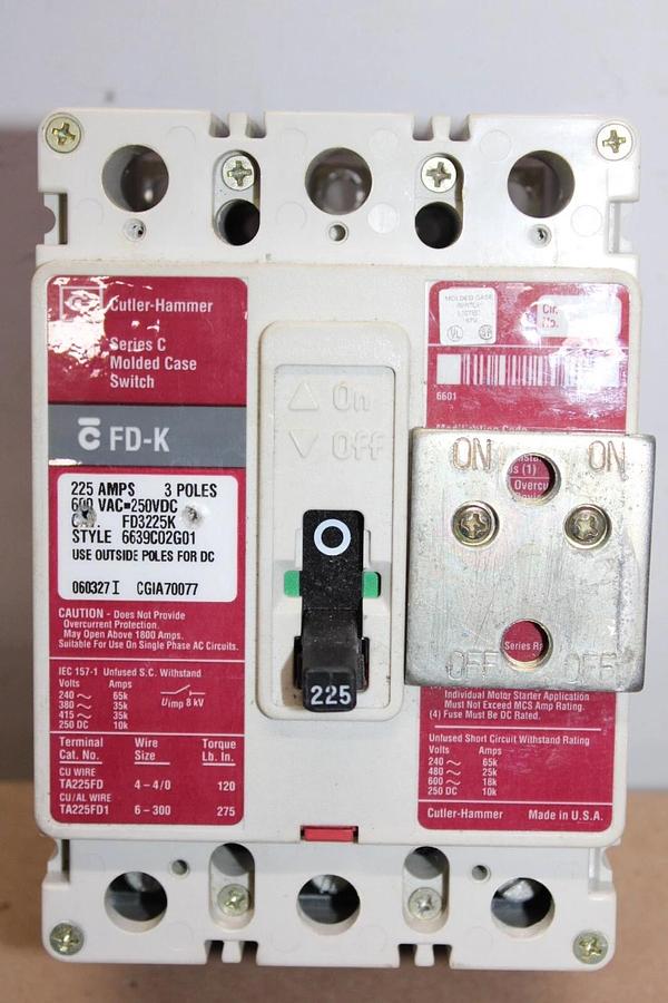 Used CUTLER HAMMER MOLDED CASE SWITCH FD3225K 225 AMP 600 VAC 3-POLE **WARRANTY**
