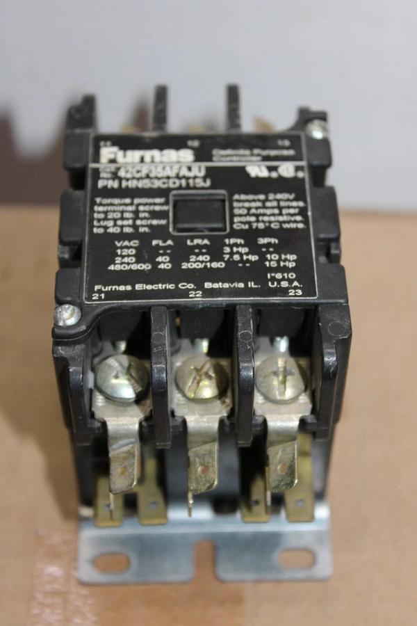 Used FURNAS CONTACTOR 42CF35AFAJU HN53CD115J 40 AMP 600 VAC COIL: 120V *LOT OF 2*
