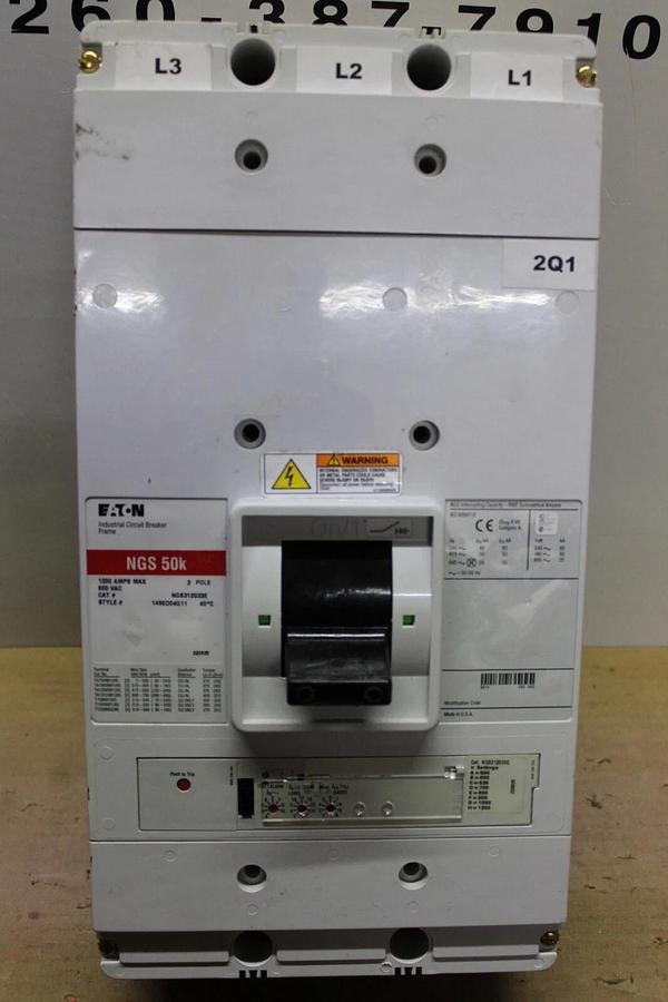 Used EATON CIRCUIT BREAKER NGS312033E 1200 AMP 600 VAC 3-POLE NGS-50K