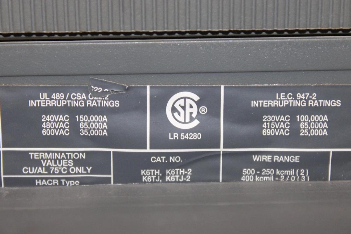 Used ABB CIRCUIT BREAKER SACE S6 S6H 600 AMP 3-POLE 600 VOLT W/ AUX SWITCH