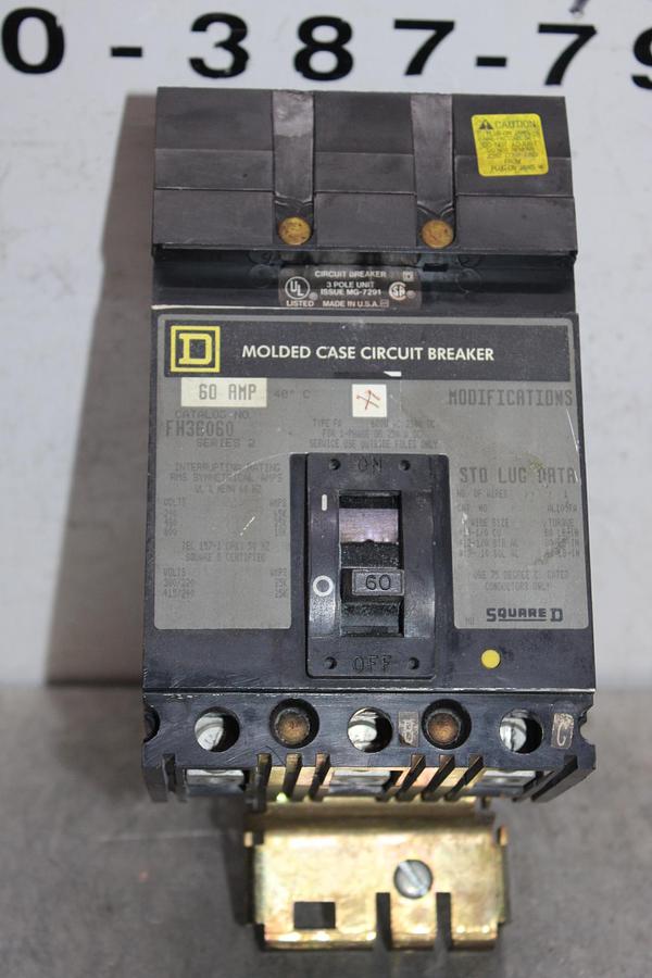 Used SQUARE D I-LINE CIRCUIT BREAKER FA36060 60 AMP 600 VOLT 3-POLE