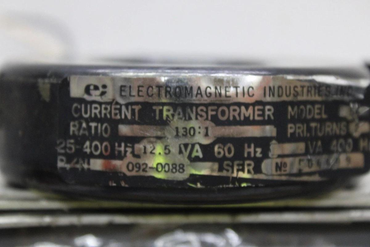 Used ELECTROMAGNETIC INDUSTRIES CURRENT TRANSFORMER 092-0088 130:1 12.5 VA 60-400 HZ