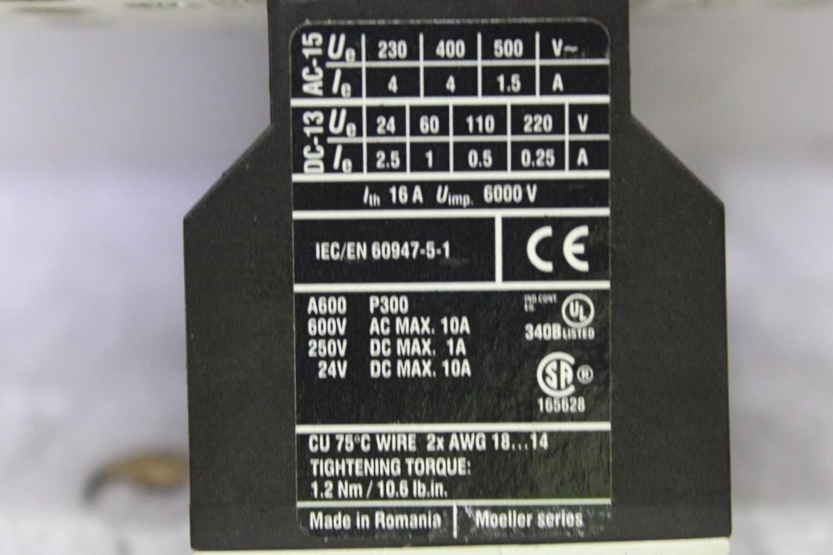 Used EATON CONTACTOR XTCE032C10 40 AMP 3-PHASE 600 VAC 3-POLE 25 HP W/ XTCEXFAC11