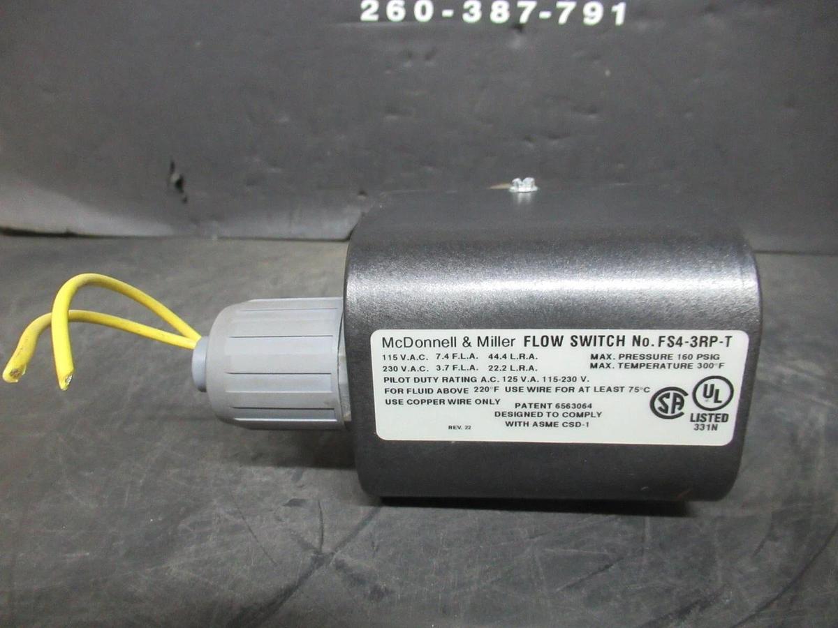 Used MCDONNELL & MILLER FLOW SWITCH FS4-3RP-T 160 PSIG 115/230 VAC 7.4/3.7 AMP