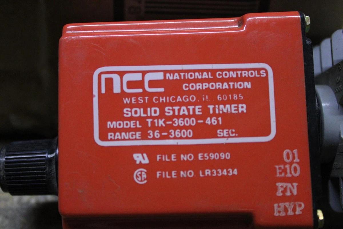 Used LOT OF 2 NCC SOLID STATE TIMER RELAY T1K-3600-461 36-3600 SECOND 120 VAC 10 AMP