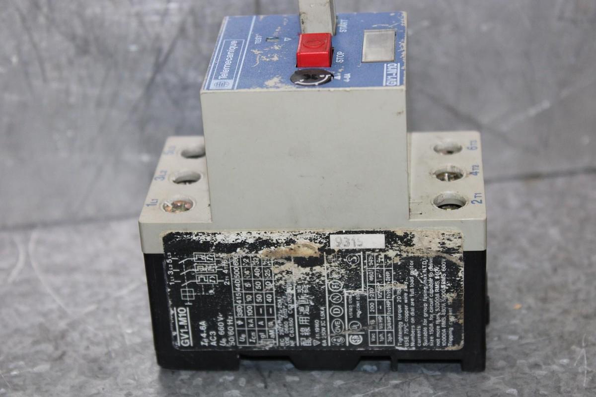 Used TELEMECANIQUE MANUAL MOTOR STARTER GV1-M10 4-6 AMP 600 VAC 3 HP 50/60 HZ