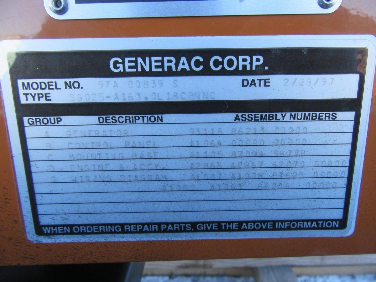 Used 25 KW GENERATOR GENERAC NATURAL GAS LP PROPANE 120/240V 1 PH SG025 270 HRS VIDEO