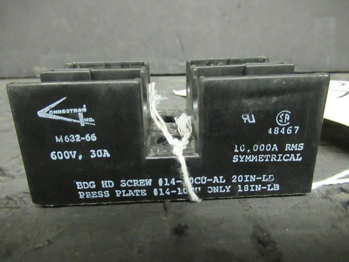 Used LOT OF 2 CONNECTRON FUSE HOLDER M632-66 FOR 30 AMP 600 V FUSES