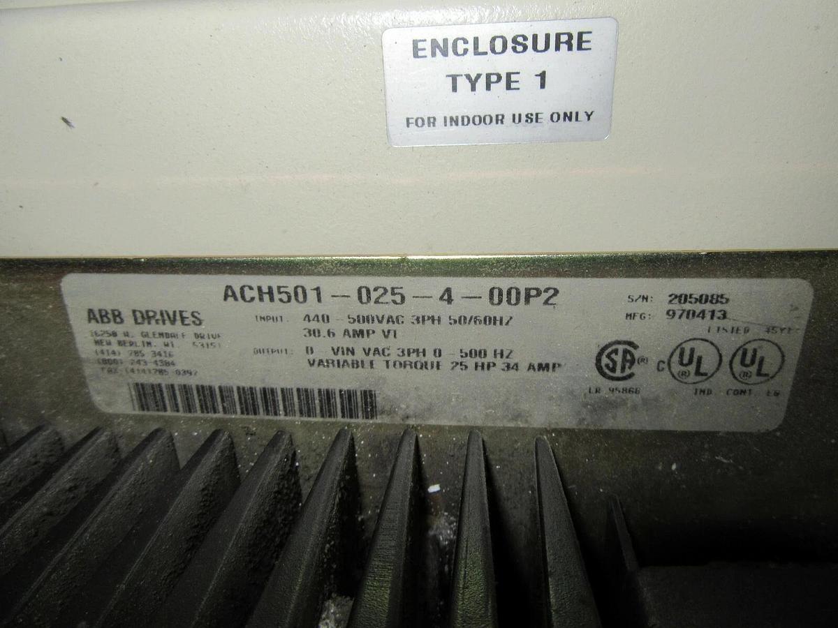 Used ABB VARIABLE SPEED DRIVE H501023400 ACH501-025-4-00P2 INPUT: 480V OUTPUT: 25 HP